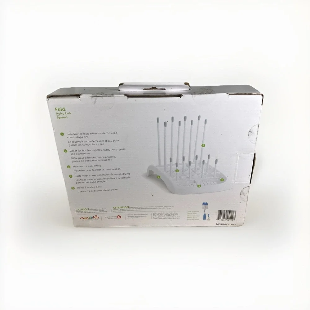 New Munchkin Fold & Store Folding Baby Bottle Drying Rack. White / Grey. Nib.